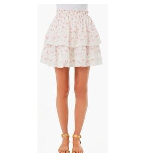 Hyacinth House Pleated Lace Skirt Womens Size XS White Floral Tiered Mini
